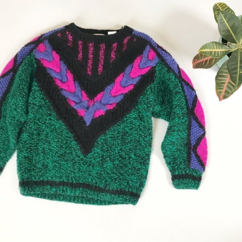 Novo Rare Vintage Braided Mohair Oversized  Chunky Knit Wool Sweater 80s 90s